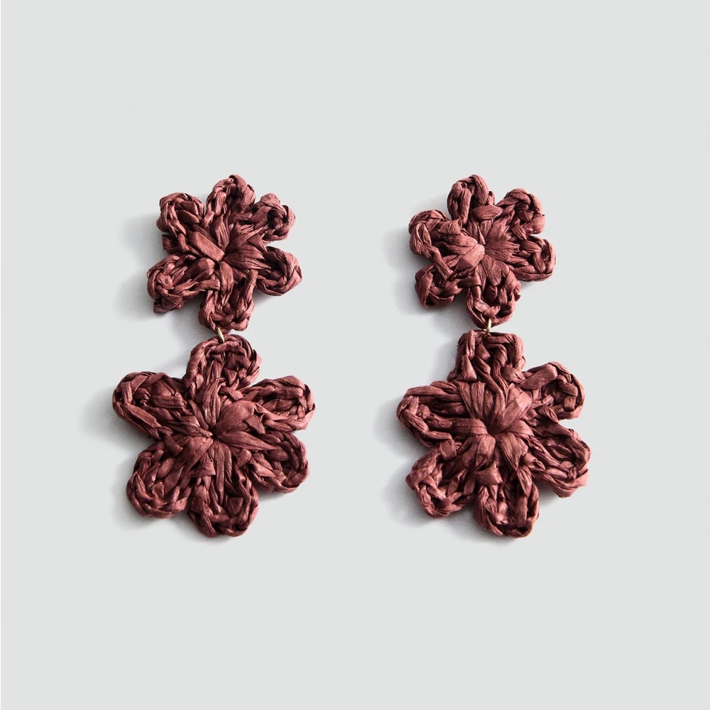 MANGO Raffia Flowers Earrings